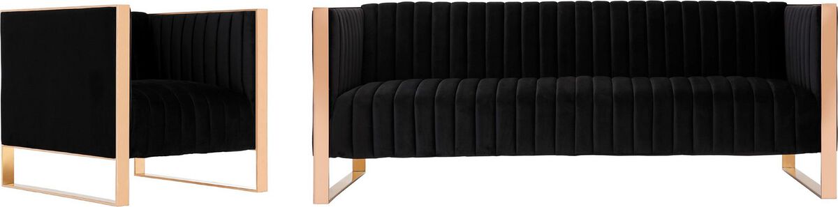 Manhattan Comfort Living Room Sets - Trillium 2-Piece Black and Rose Gold Sofa and Armchair Set