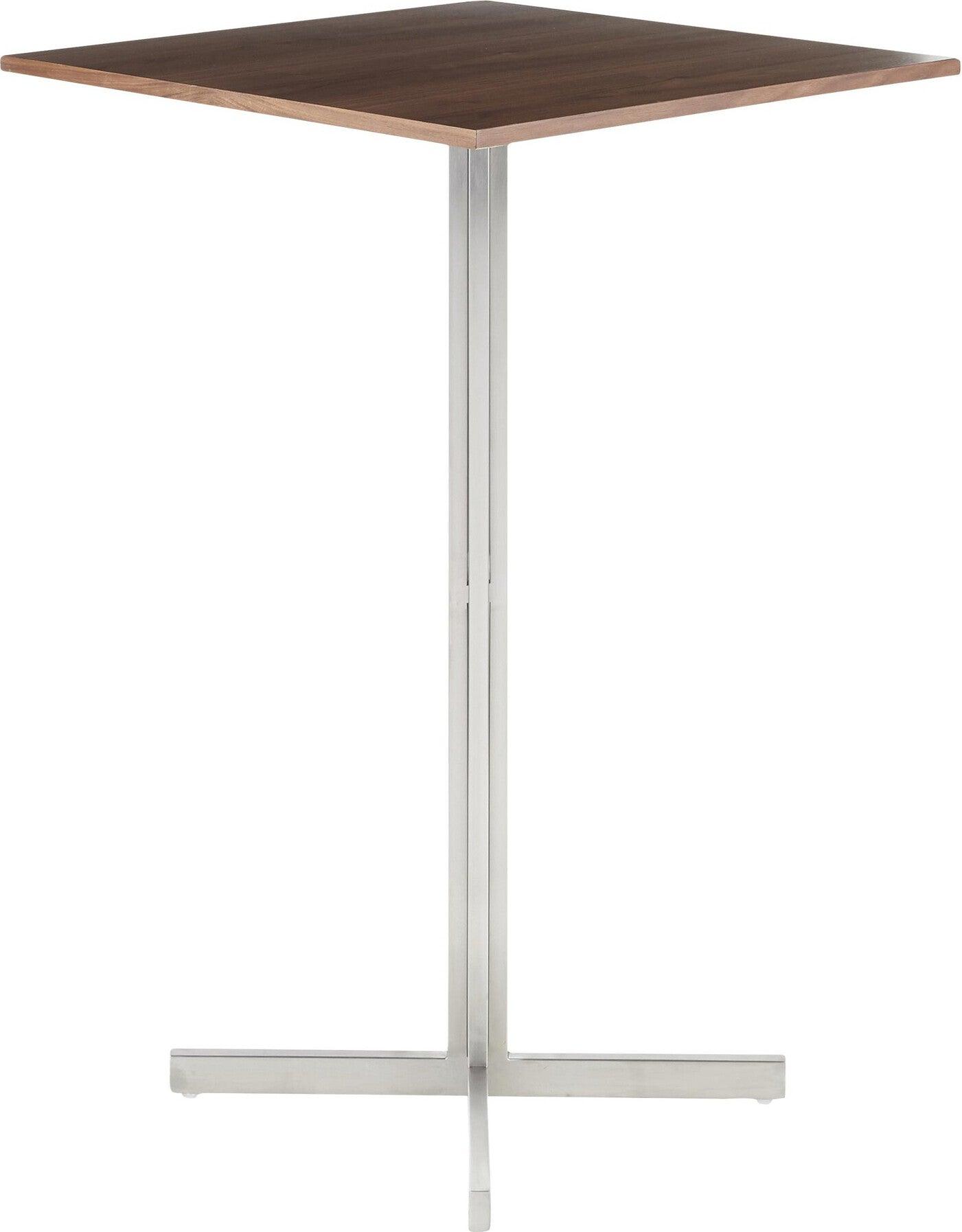 Lumisource Bar Tables - Fuji Contemporary Square Bar Table in Stainless Steel with Walnut Wood Top