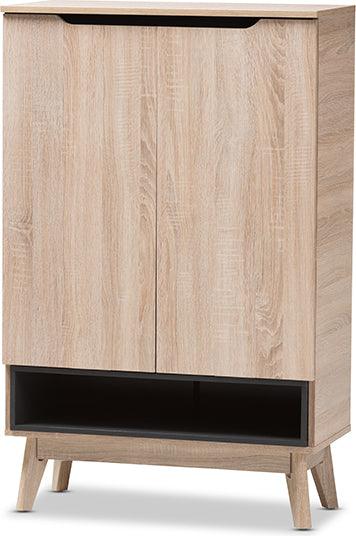 Wholesale Interiors Shoe Storage - Fella Mid-Century Modern Two-Tone Oak and Gray Wood Shoe Cabinet