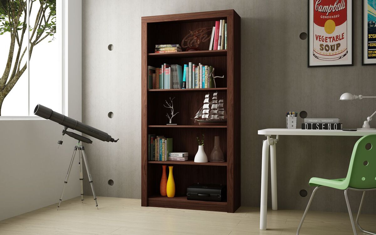 Manhattan Comfort Shelves - Classic Olinda Bookcase 1.0 with 5-Shelves in Nut Brown