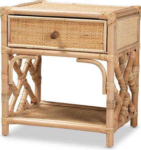 Wholesale Interiors Nightstands & Side Tables - Camara Modern Bohemian Natural Brown Rattan 1-Drawer Nightstand