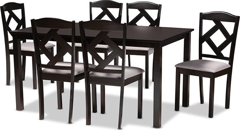 Wholesale Interiors Dining Sets - Ruth Modern Grey Fabric Upholstered and Dark Brown Finished Wood 7-Piece Dining Set