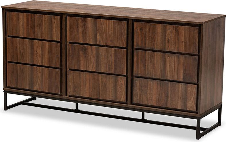 Wholesale Interiors Buffets & Sideboards - Neil Walnut Brown Finished Wood and Black Finished Metal 3-Door Dining Room Sideboard Buffet