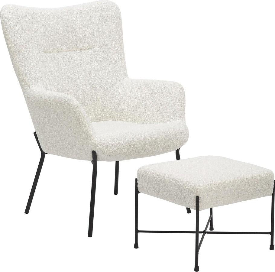 Lumisource Accent Chairs - Izzy Industrial Lounge Chair & Ottoman Set In Black Metal & White Sherpa Fabric