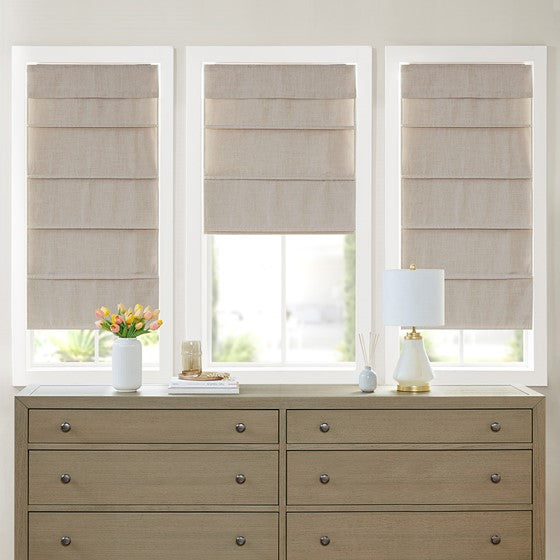 Olliix.com Curtains - Faux Linen Cordless Total Blackout Roman Shade Natural