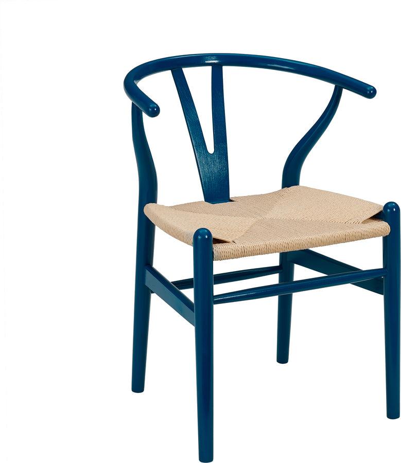 Euro Style Dining Chairs - Evelina Side Chair in Midnight Blue and Natural Rush Seat - Set of 2