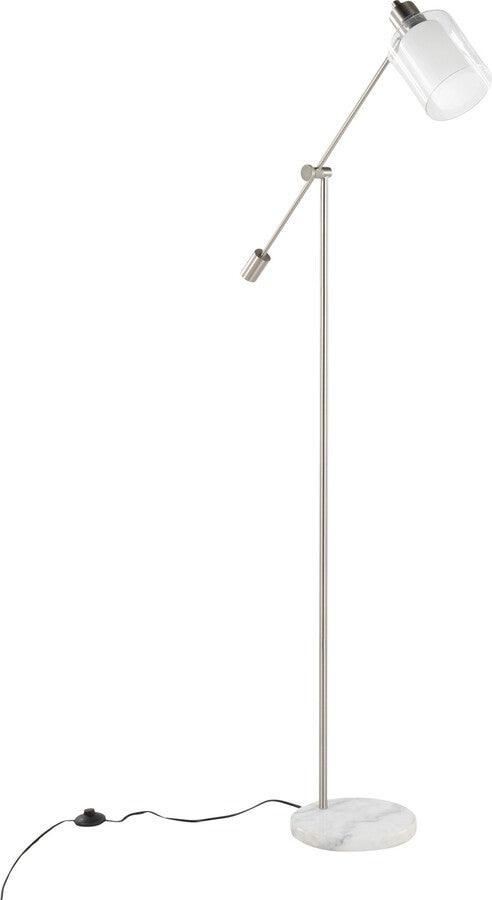 Lumisource Floor Lamps - Marcel Contemporary Floor Lamp In White Marble & Nickel Metal With Clear & Frosted Glass Shade