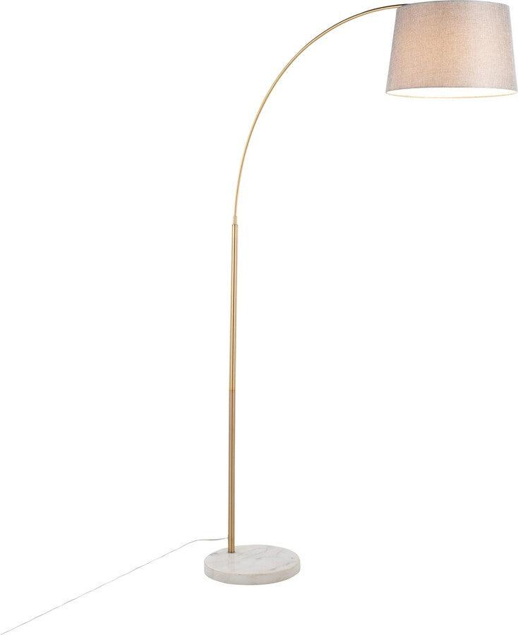 Lumisource Floor Lamps - March Contemporary Floor Lamp In White Marble & Antique Brass Metal With Grey Linen Shade