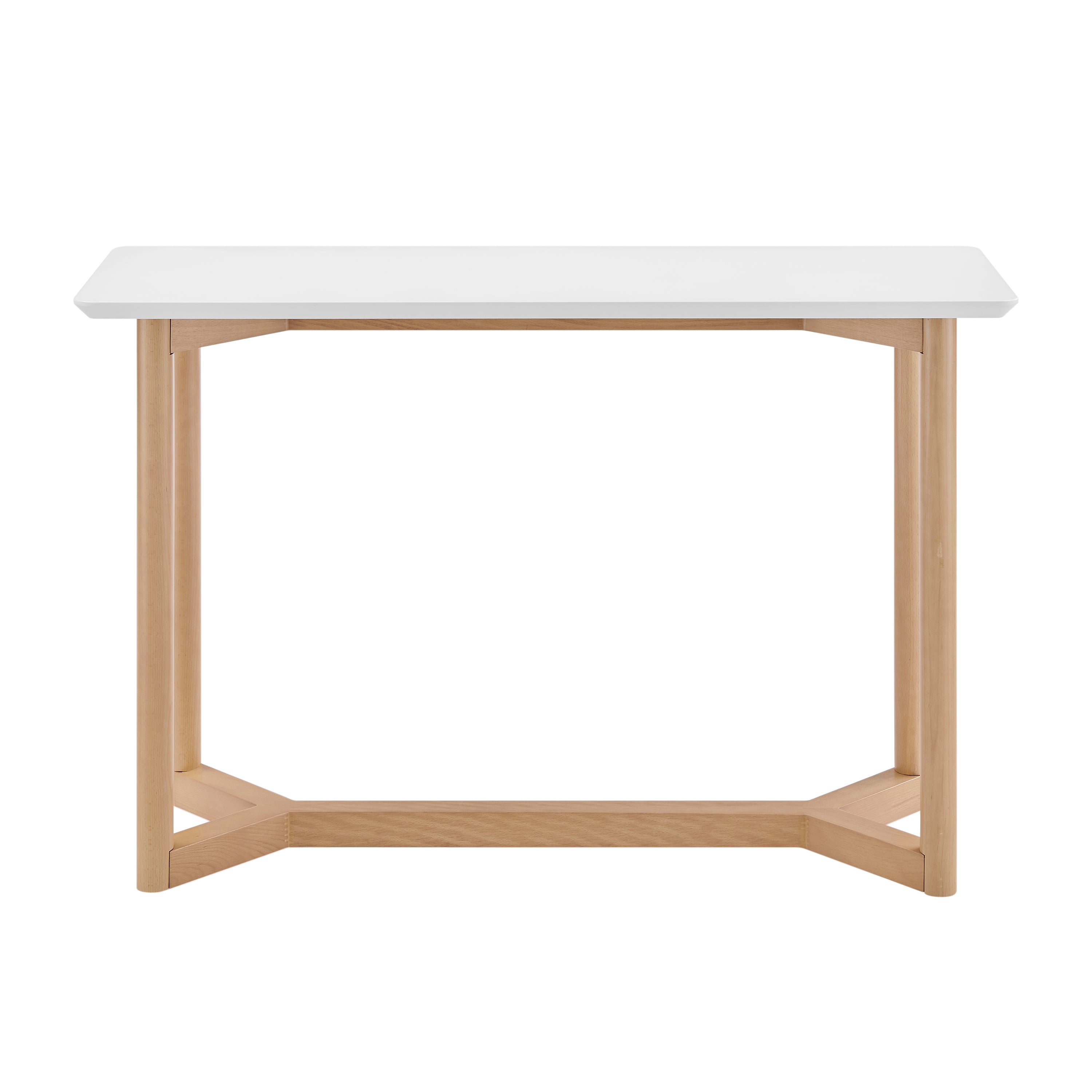 Euro Style Consoles - Aren 47" Console Table in Matte White with Natrual Beech Wood Base