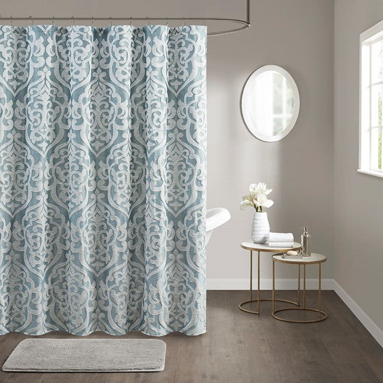 Olliix.com Shower Curtains - Jacquard Shower Curtain Aqua/Silver