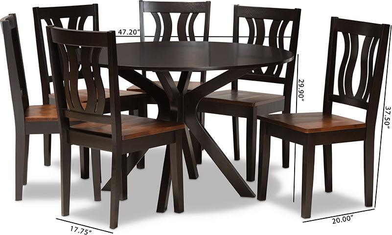 Wholesale Interiors Dining Sets - Mare Two-Tone Dark Brown and Walnut Brown Finished Wood 7-Piece Dining Set
