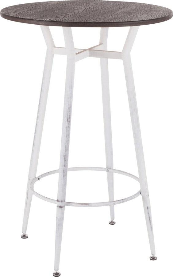 Lumisource Bar Tables - Clara Industrial Round Bar Table in Vintage White Metal with Espresso Wood-Pressed Grain Bamboo