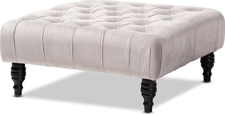 Wholesale Interiors Ottomans & Stools - Keswick Transitional Grey Velvet Fabric Upholstered Button Tufted Cocktail Ottoman