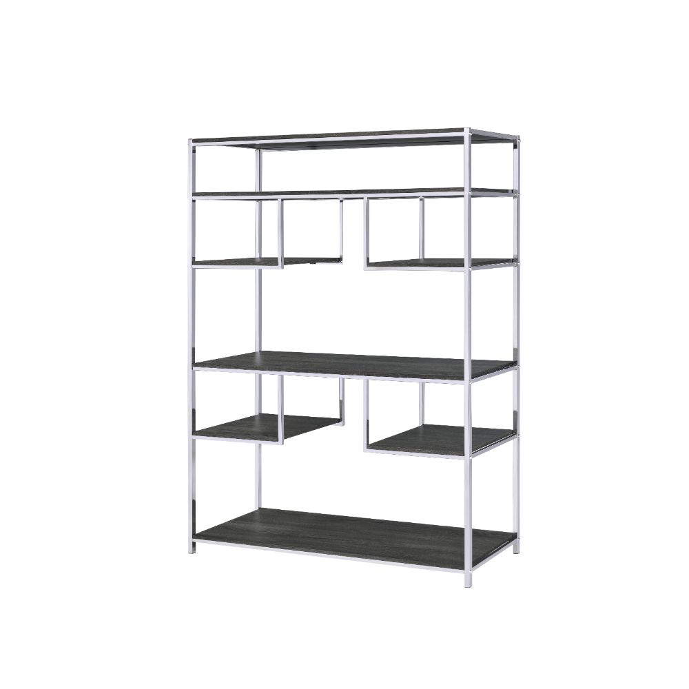 ACME Bookcases & Display Units - ACME Vonara Bookshelf, Rustic Gray Oak & Chrome