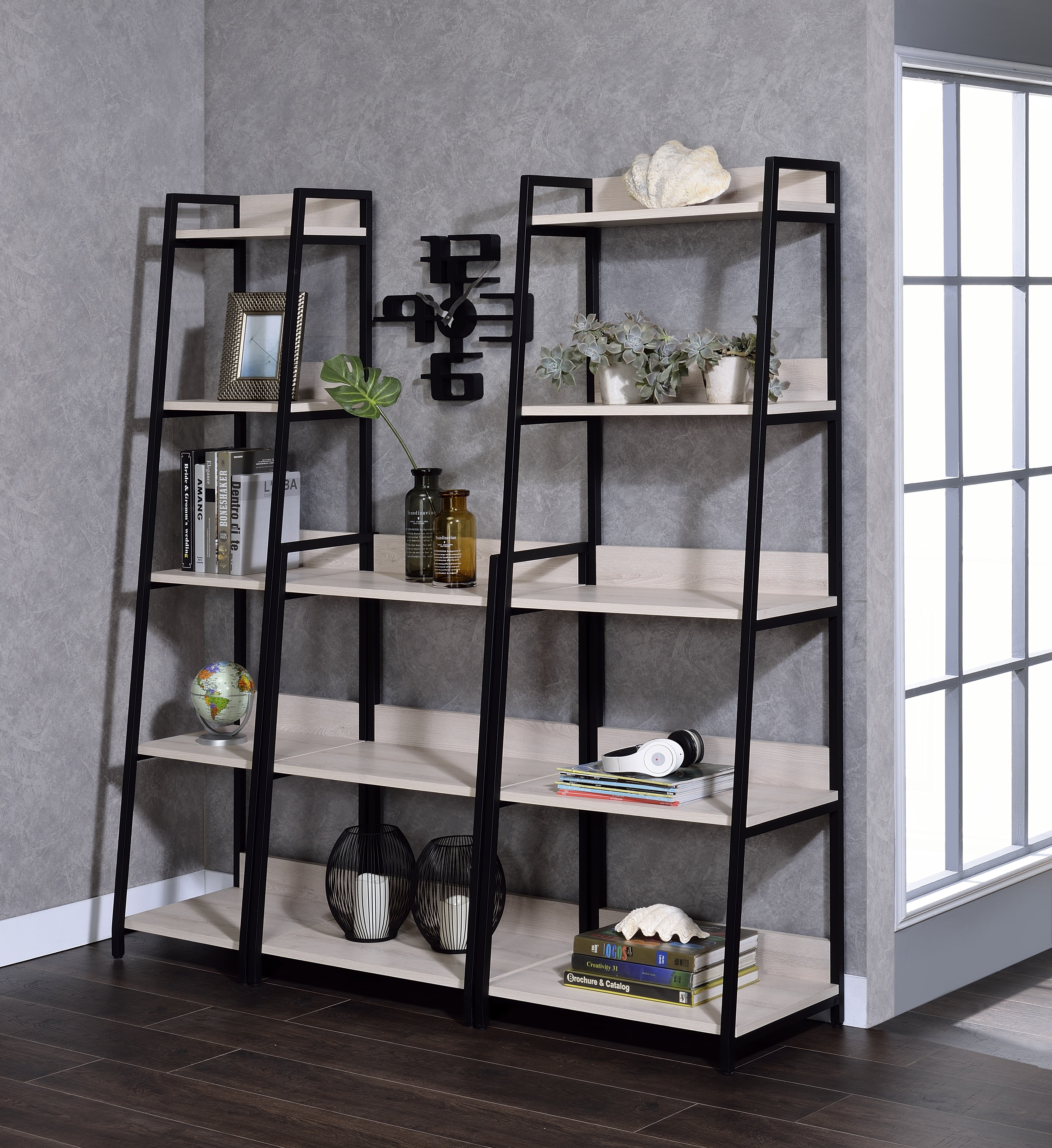 ACME Bookcases & Display Units - ACME Wendral Bookshelf (5-Tier, 16"L), Natural & Black