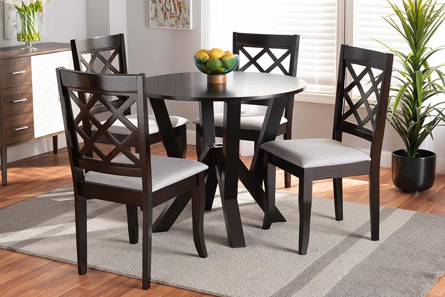 Wholesale Interiors Dining Sets - Adina Grey Fabric Upholstered and Dark Brown Finished Wood 5-Piece Dining Set