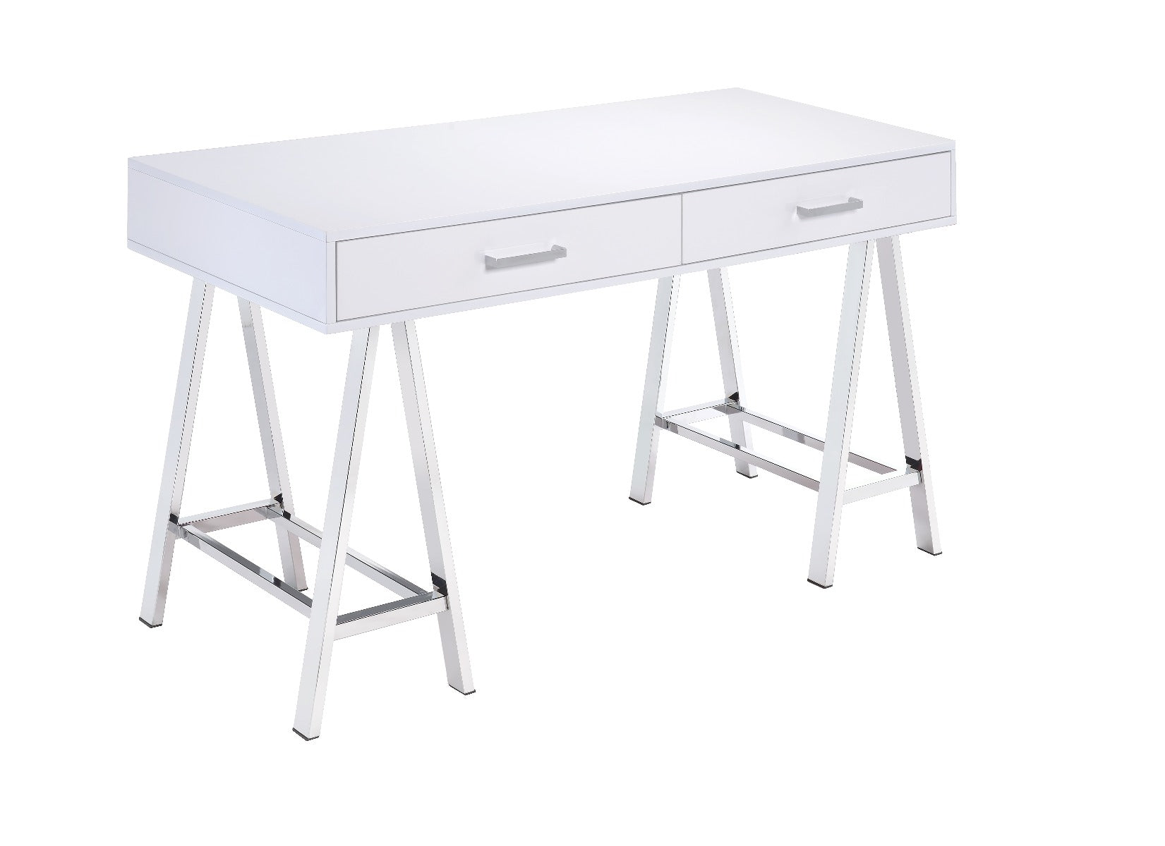 ACME Desks - ACME Coleen Built-in USB Port Writing Desk, White High Gloss & Chrome Finish