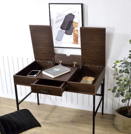ACME Desks - ACME Verster Built-in USB Port Writing Desk, Oak & Black Finish