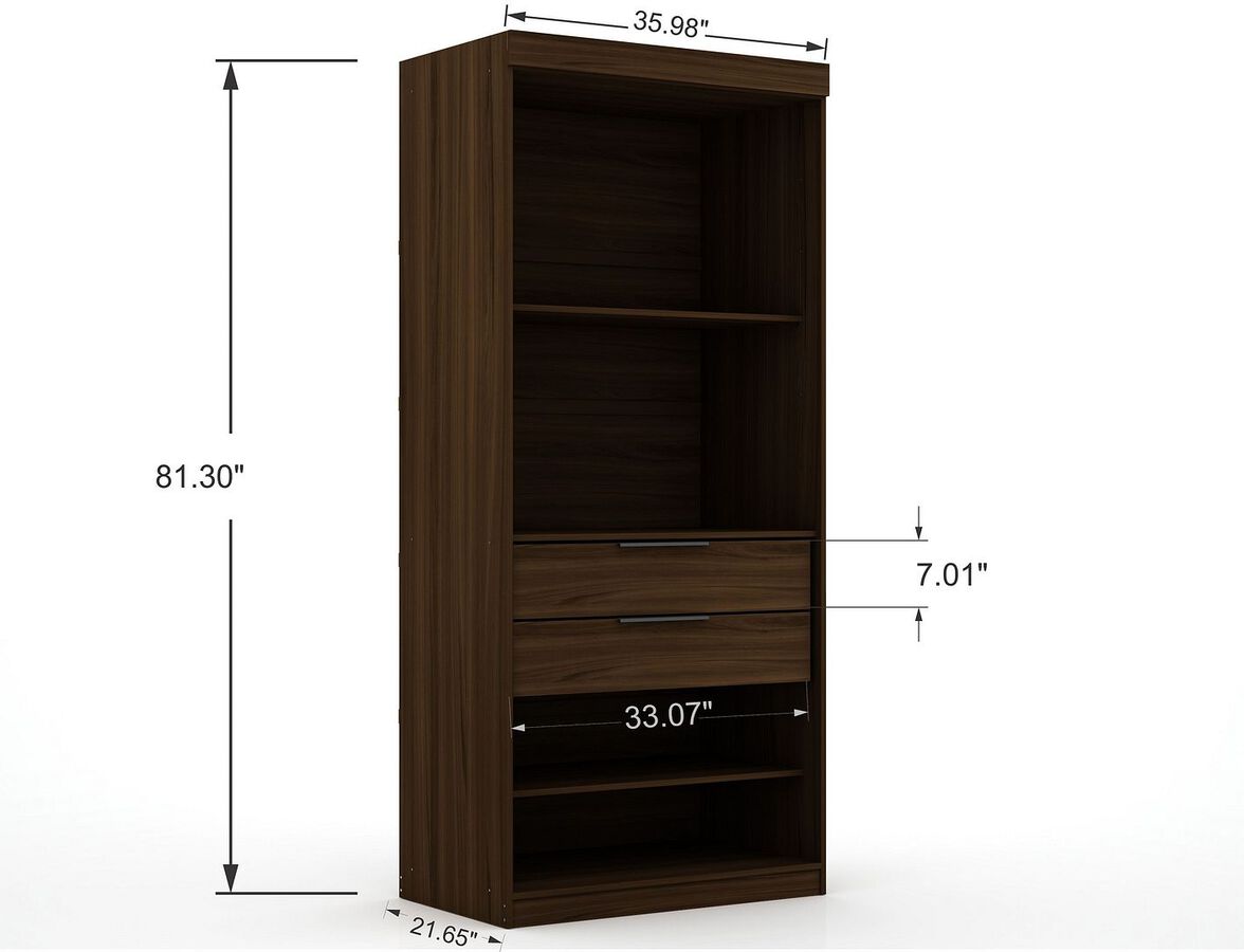 Manhattan Comfort Cabinets & Wardrobes - Mulberry 3.0 Sectional Modern Wardrobe Corner Closet with 4 Drawers - Set of 3 in Brown