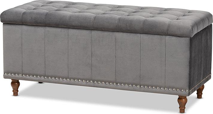 Wholesale Interiors Ottomans & Stools - Kaylee Modern and Contemporary Grey Velvet Button-Tufted Storage Ottoman Bench