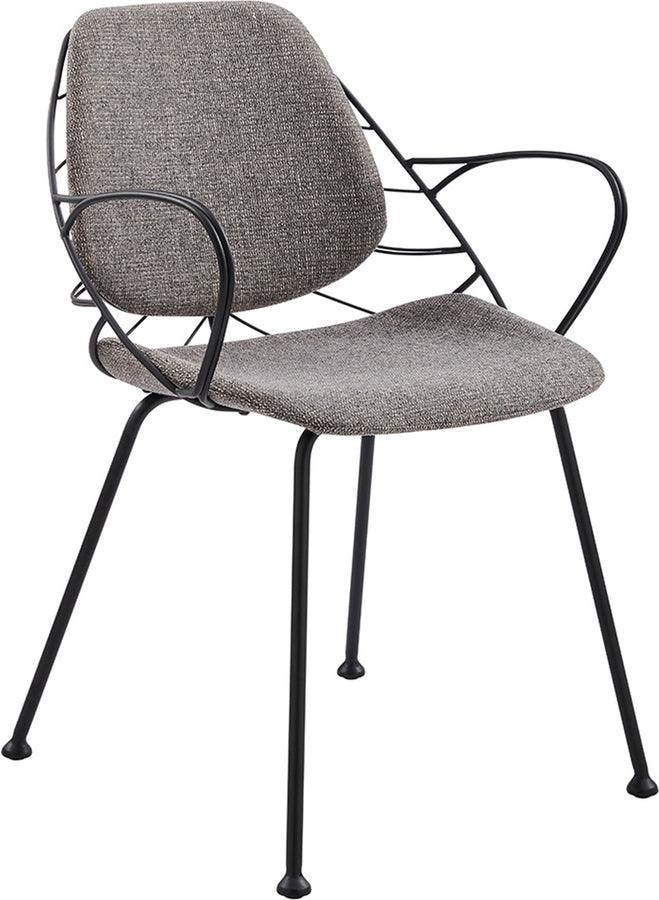 Euro Style Dining Chairs - Linnea Armchair In Light Gray Fabric with Matte Black Frame and Legs - Set of 2