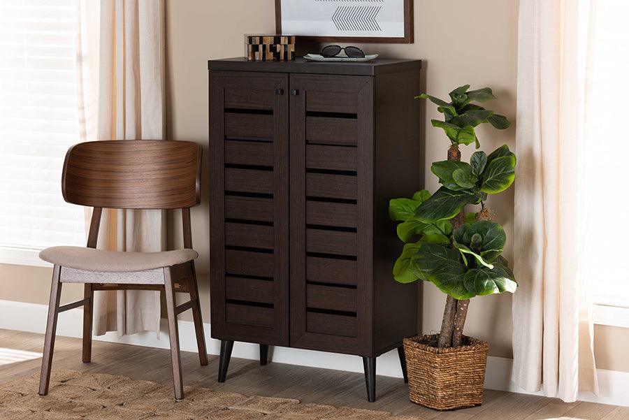 Wholesale Interiors Shoe Storage - Salma Dark Brown Finished Wood 2-Door Shoe Storage Cabinet