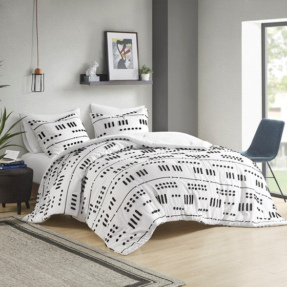 Olliix.com Comforters & Blankets - Clip Jacquard Comforter Set Black/White Full/Queen