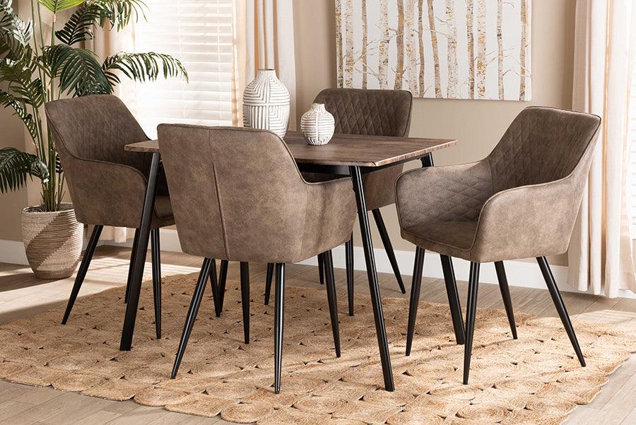 Wholesale Interiors Dining Sets - Belen Modern Grey Faux Leather Effect Fabric Upholstered and Black Metal 5-Piece Dining Set