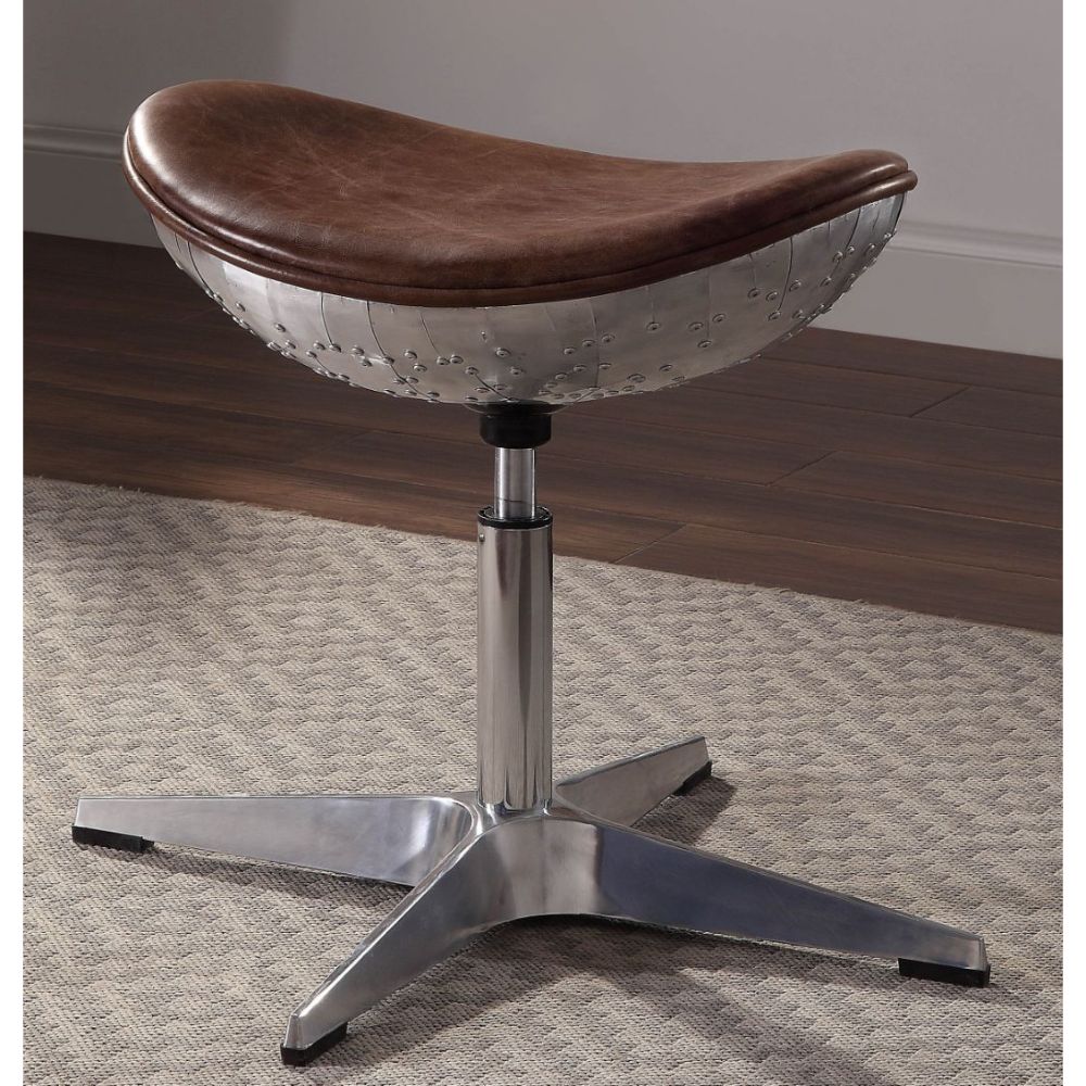 ACME Ottomans & Stools - ACME Brancaster Stool, Retro Brown Top Grain Leather & Aluminum