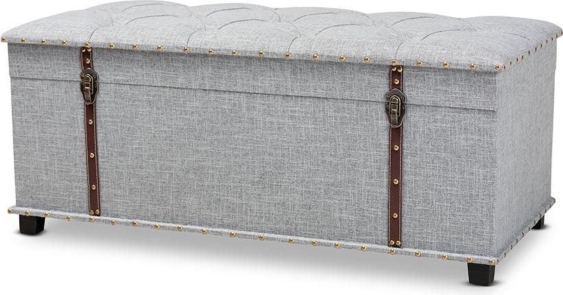 Wholesale Interiors Ottomans & Stools - Kyra Modern and Contemporary Grey Fabric Upholstered Storage Trunk Ottoman