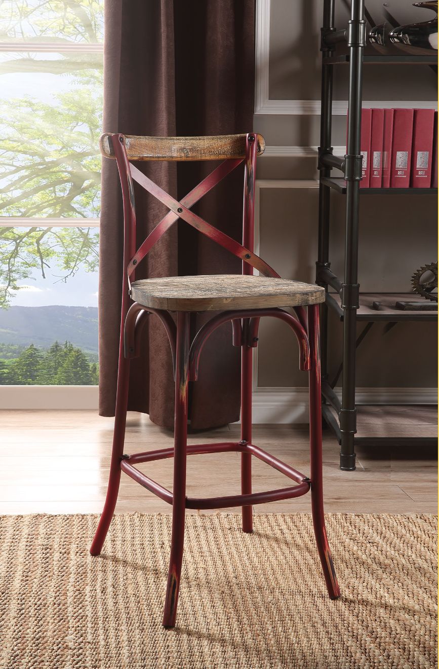 ACME Barstools - ACME Zaire Bar Chair (1Pc), Antique Red & Antique Oak, 29" Seat Height