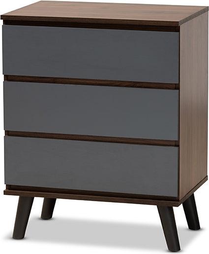 Wholesale Interiors Chest of Drawers - Roldan Two-Tone Walnut and Grey Finished Wood 3-Drawer Bedroom Chest