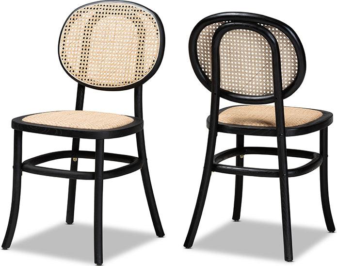 Wholesale Interiors Dining Chairs - Garold Mid-Century Modern Brown Rattan and Black Wood 2-Piece Cane Dining Chair Set