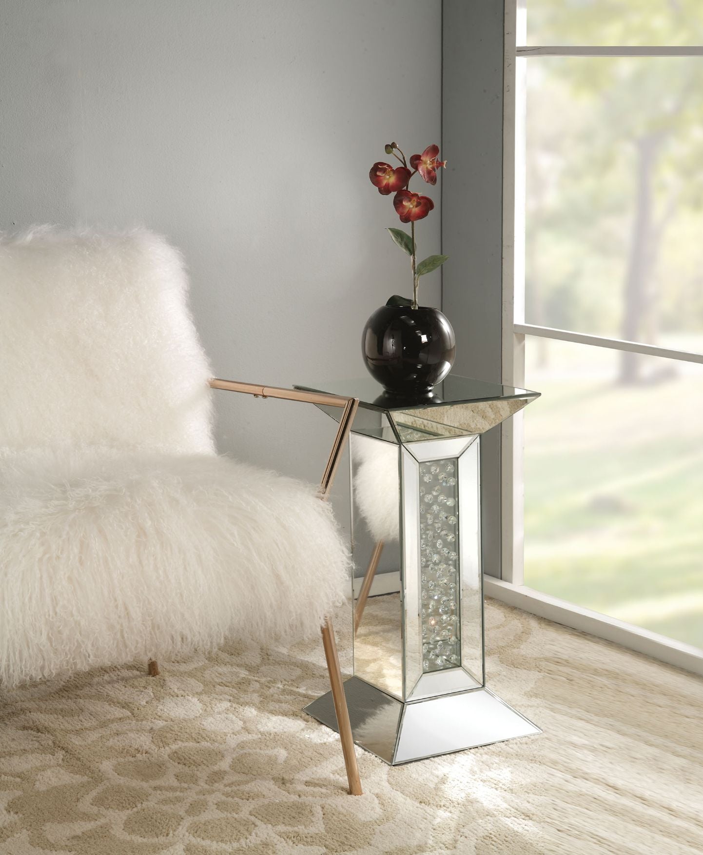 ACME Side & End Tables - ACME Nysa Pedestal Stand, Mirrored