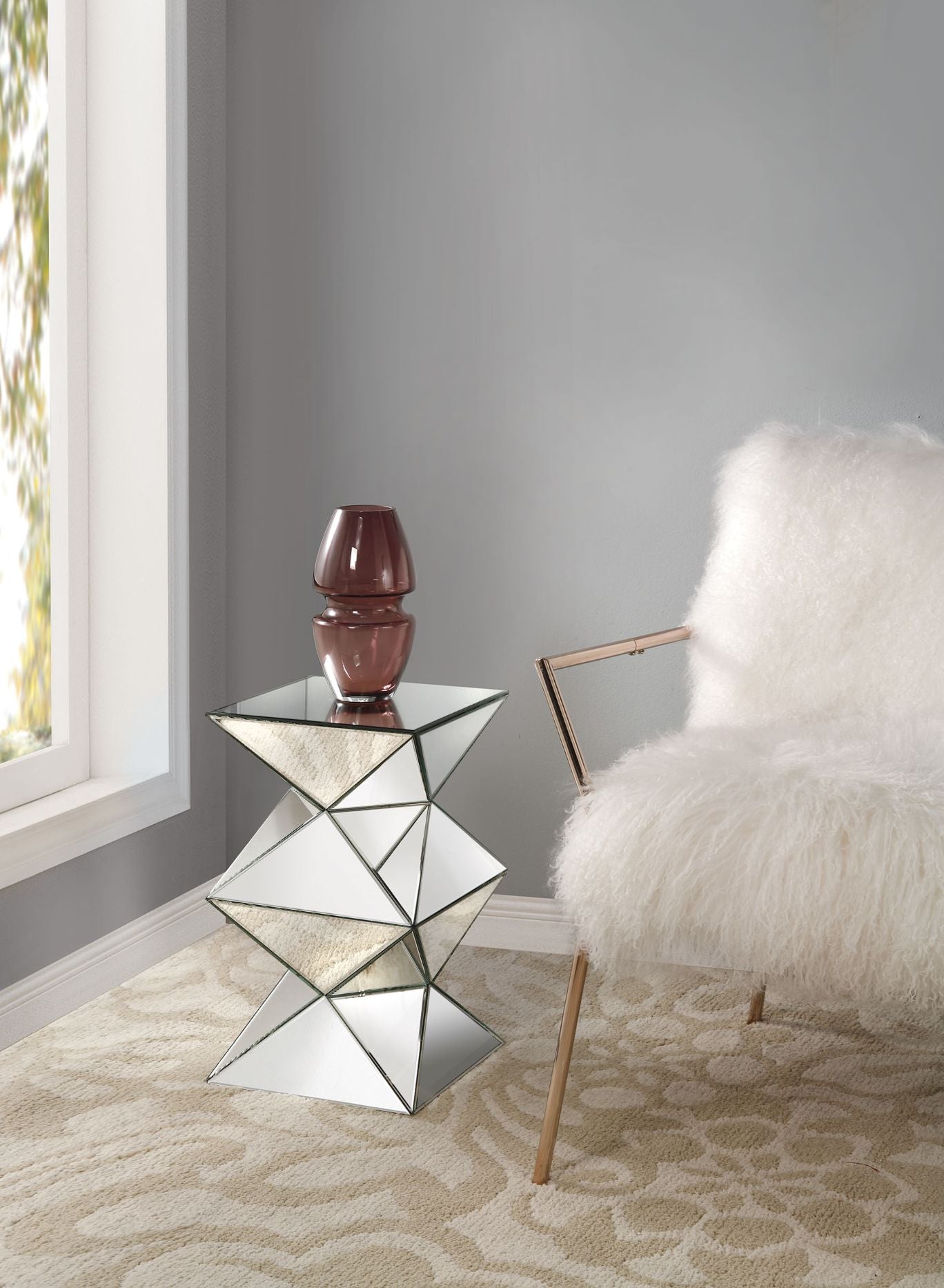 ACME Side & End Tables - ACME Nyoka Pedestal Stand, Mirrored