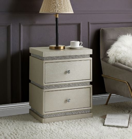 ACME Side & End Tables - ACME Lotus Accent Table, Ivory PU & Faux Diamonds