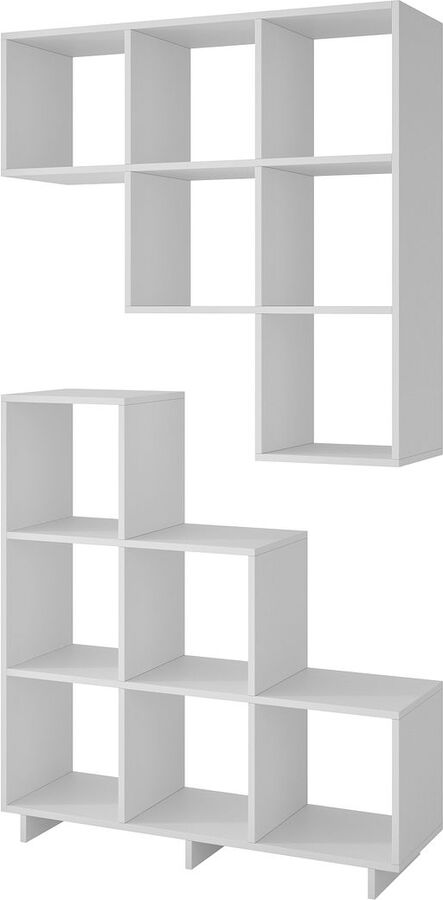 Manhattan Comfort Shelves - Sophisticated Cascavel Stair Cubby with 6 Cube Shelves in White. Set of 2.