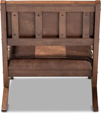Wholesale Interiors Accent Chairs - Rovelyn Rustic Brown Faux Leather Upholstered Walnut Finished Wood Lounge Chair