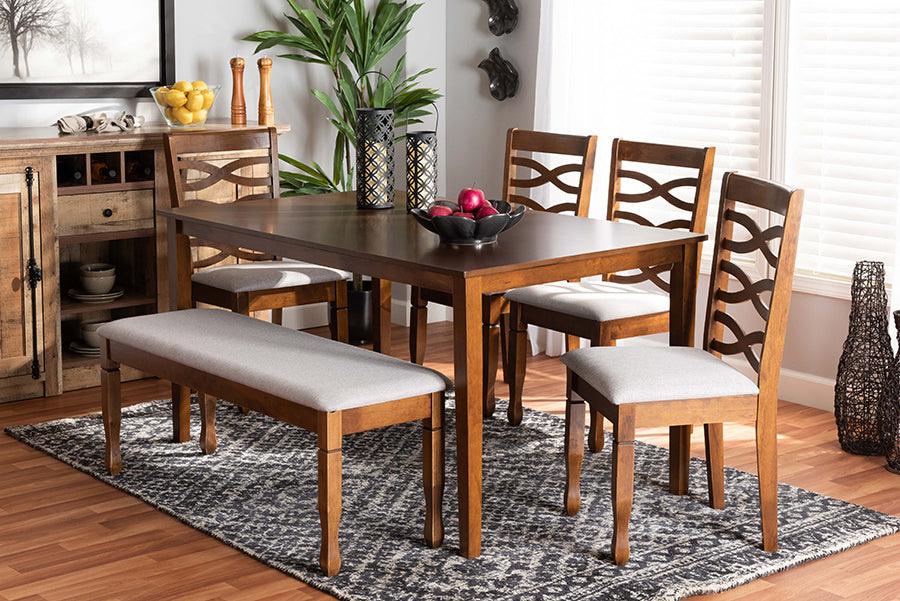 Wholesale Interiors Dining Sets - Lanier Grey Fabric Upholstered and Walnut Brown Finished Wood 6-Piece Dining Set