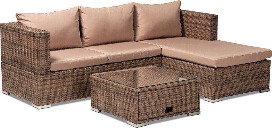 Wholesale Interiors Outdoor Conversation Sets - Addison Modern Outdoor Patio Set With Adjustable Recliner Light Brown