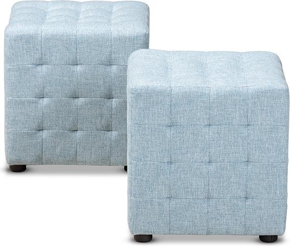 Wholesale Interiors Ottomans & Stools - Elladio Modern And Contemporary Light Blue Fabric Upholstered Tufted Cube Ottoman Set Of 2