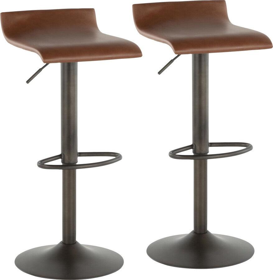 Lumisource Barstools - Ale Industrial Barstool in Antique Metal and Brown Faux Leather - Set of 2