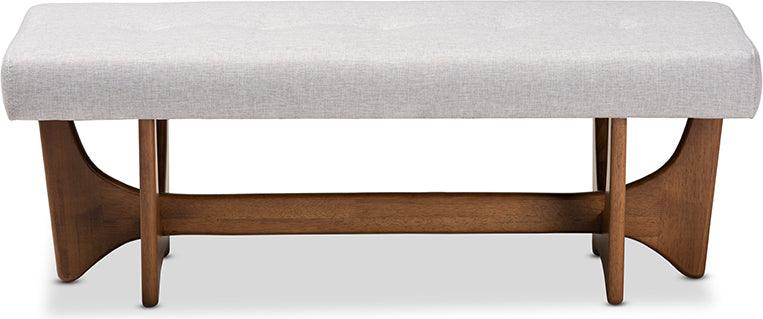Wholesale Interiors Benches - Theo Mid-Century Modern Greyish Beige Fabric Upholstered Walnut Finished Bench