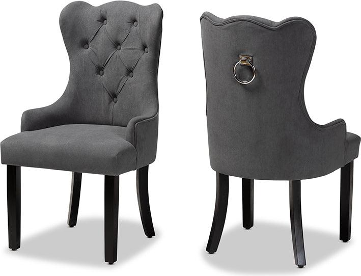 Wholesale Interiors Dining Chairs - Fabre Modern Transitional Grey Velvet and Dark Brown Wood 2-Piece Dining Chair Set