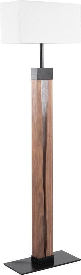 Lumisource Floor Lamps - Live Edge Contemporary Floor Lamp In Black Steel & Walnut Wood With White Shade