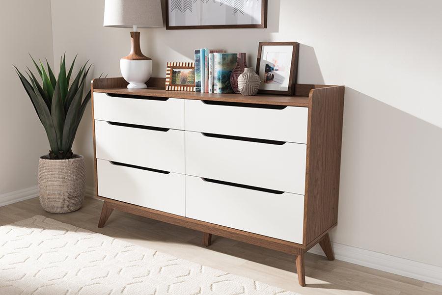 Wholesale Interiors Chest of Drawers - Brighton 56.02" Chest Of Drawers White & Walnut Brown