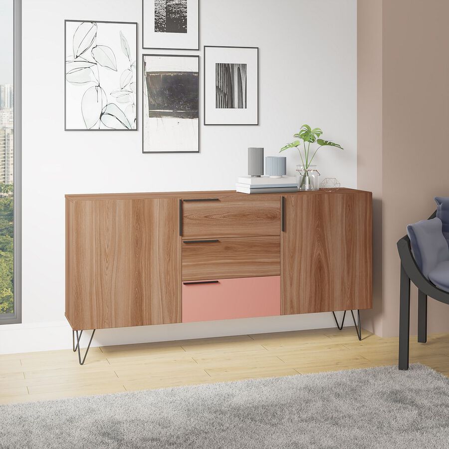 Manhattan Comfort Buffets & Cabinets - Beekman 62.99 Sideboard in Brown and Pink