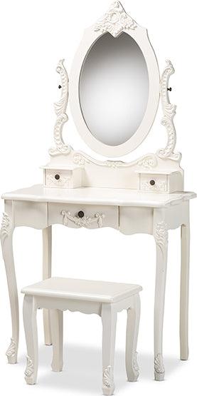 Wholesale Interiors Bedroom Vanity - Macsen Classic and Traditional White Finished Wood 2-Piece Vanity Set with Adjustable Mirror