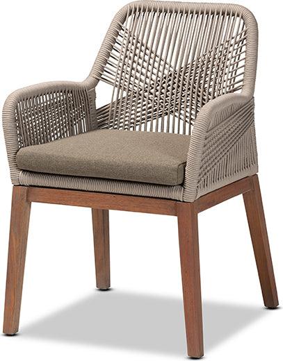 Wholesale Interiors Dining Chairs - Jennifer Mid-Century Grey Woven Rope Mahogany Dining Arm Chair