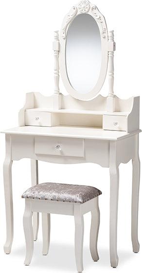 Wholesale Interiors Bathroom Vanity - Veronique Traditional French Provincial White Finished Wood 2-Piece Vanity Table with